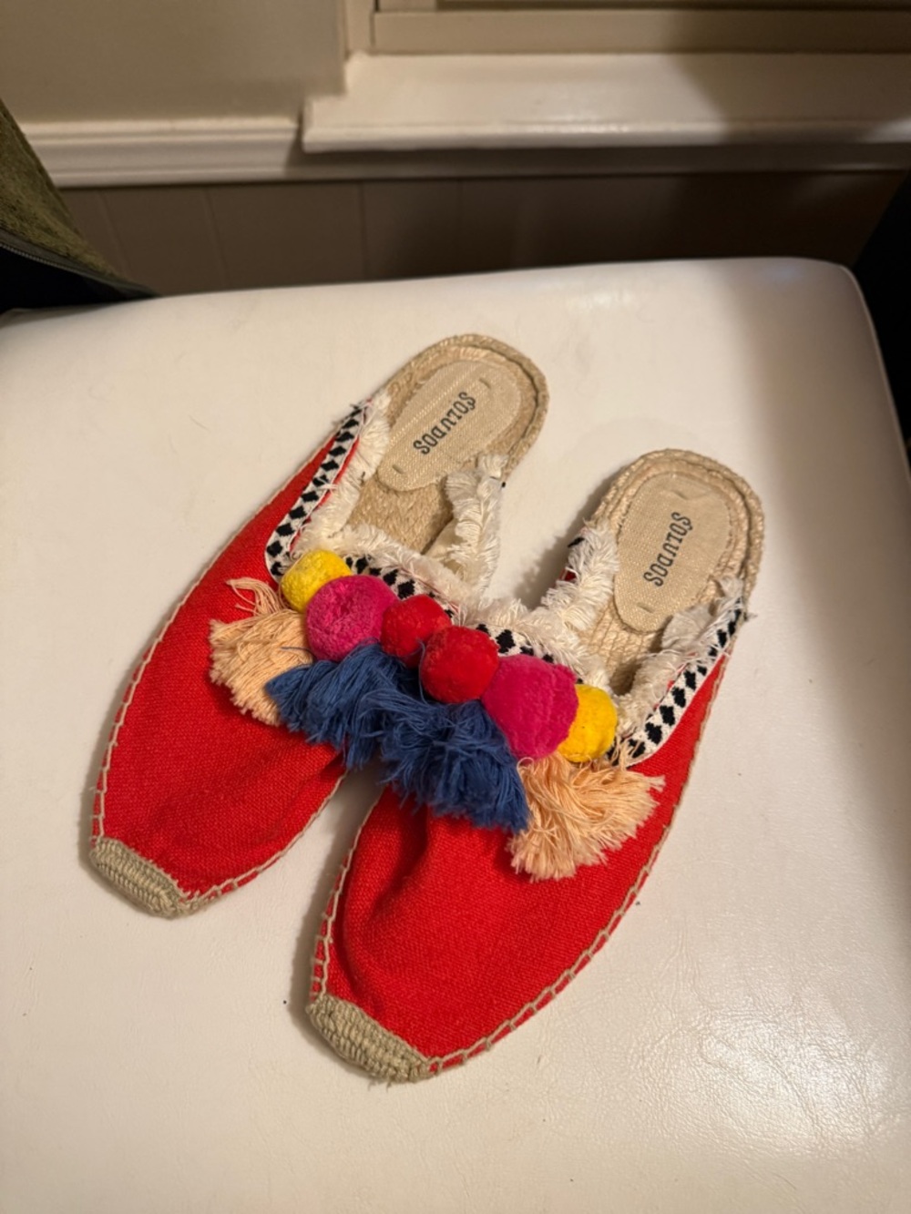 Soludos Coco Frayed Edge Pompom Espadrille Colorful Pom Poms and Tassels- Size 9